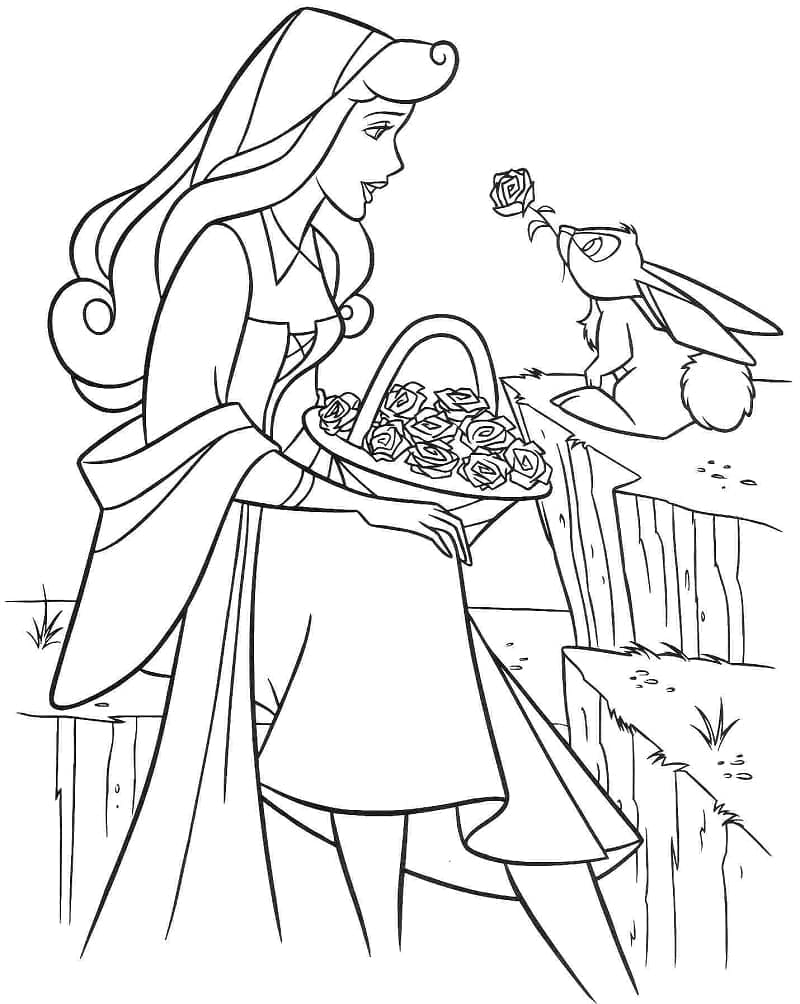 Coloriage Princesse Aurore et Lapin à imprimer