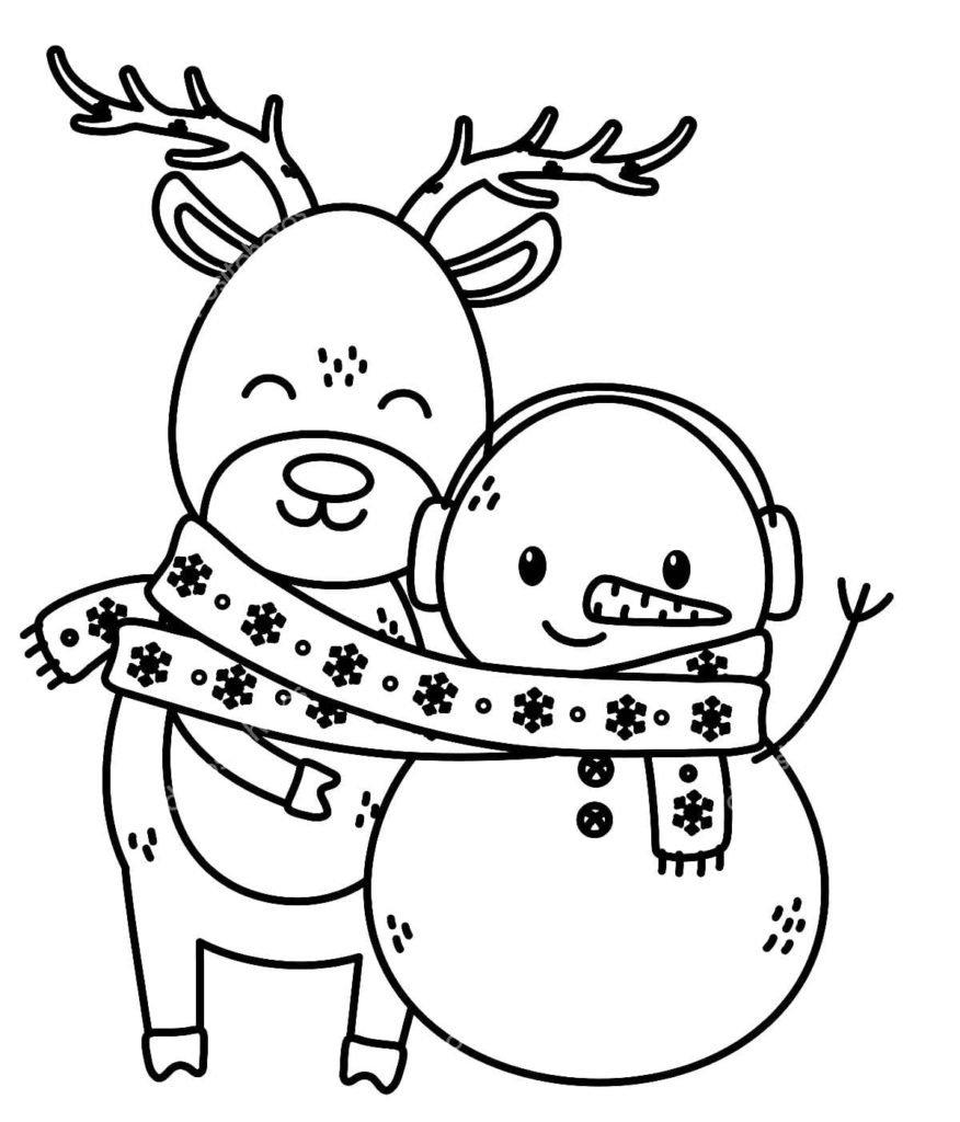 Coloriage Renne de Noël heureux