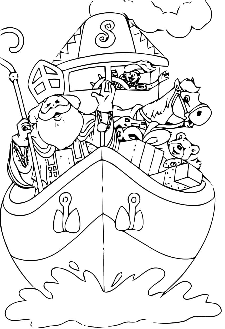 Coloriage Saint Nicolas et le bateau