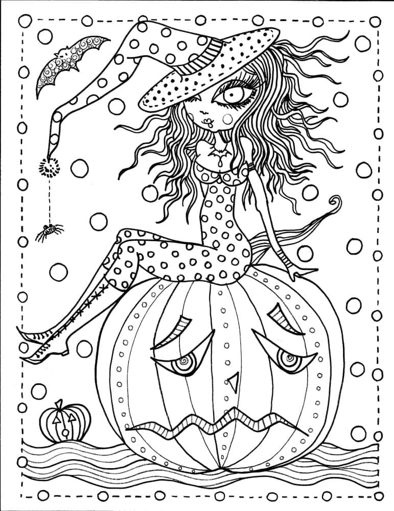 Coloriage Sorcière d'Halloween pour adultes