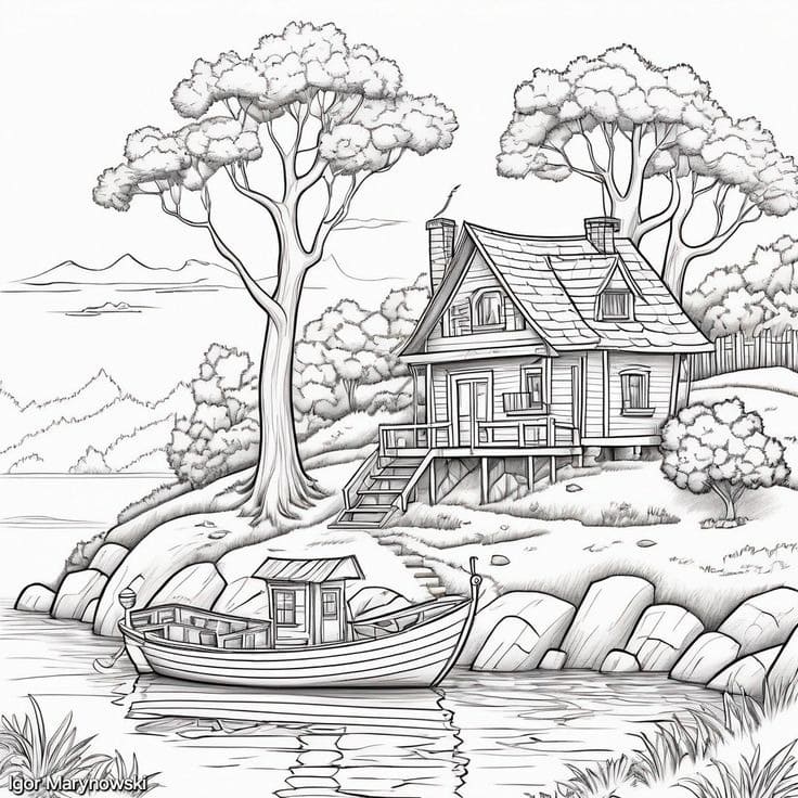 Coloriage Adulte Paysage Basique