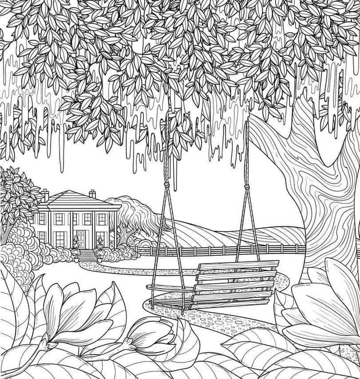 Coloriage Adulte Paysage beau