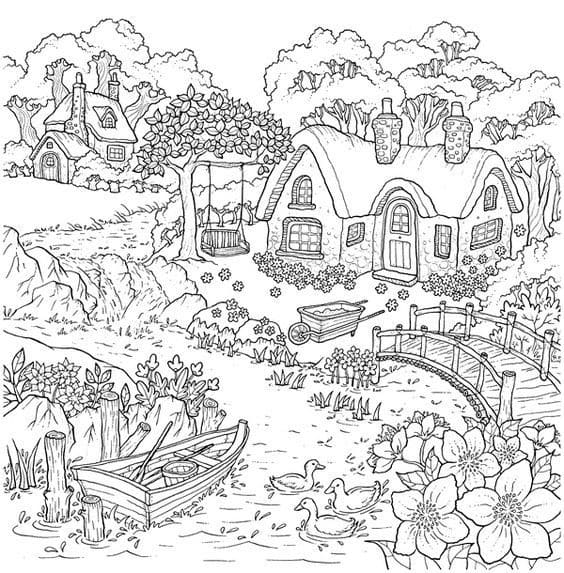 Coloriage Adulte Paysage dans gratuit