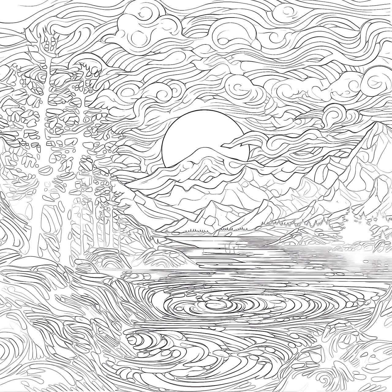 Coloriage Adulte Paysage esquisser