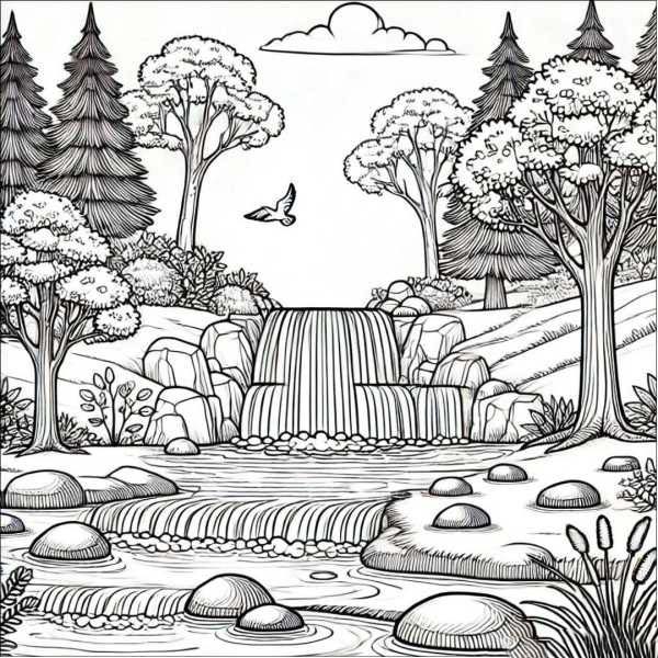 Coloriage Adulte Paysage majestueux