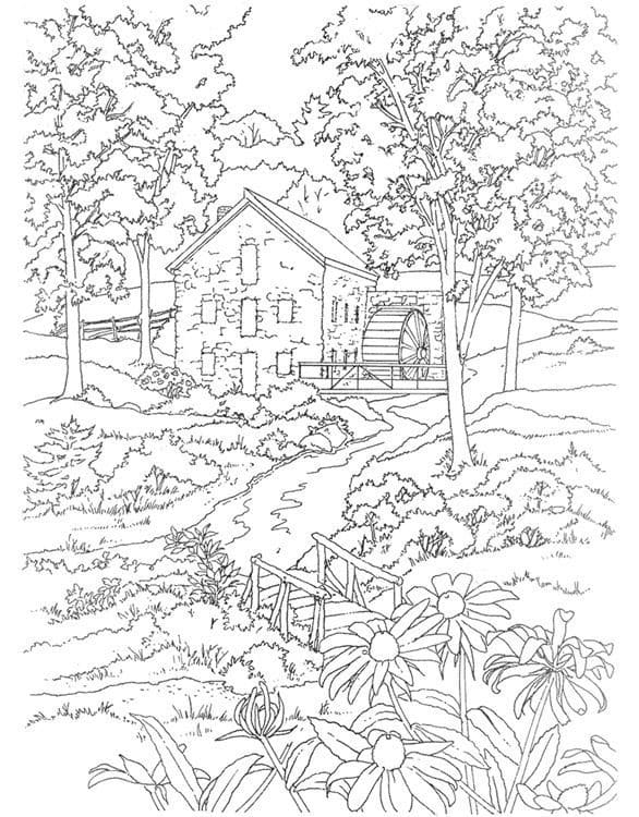 Coloriage Adulte Paysage merveilleux