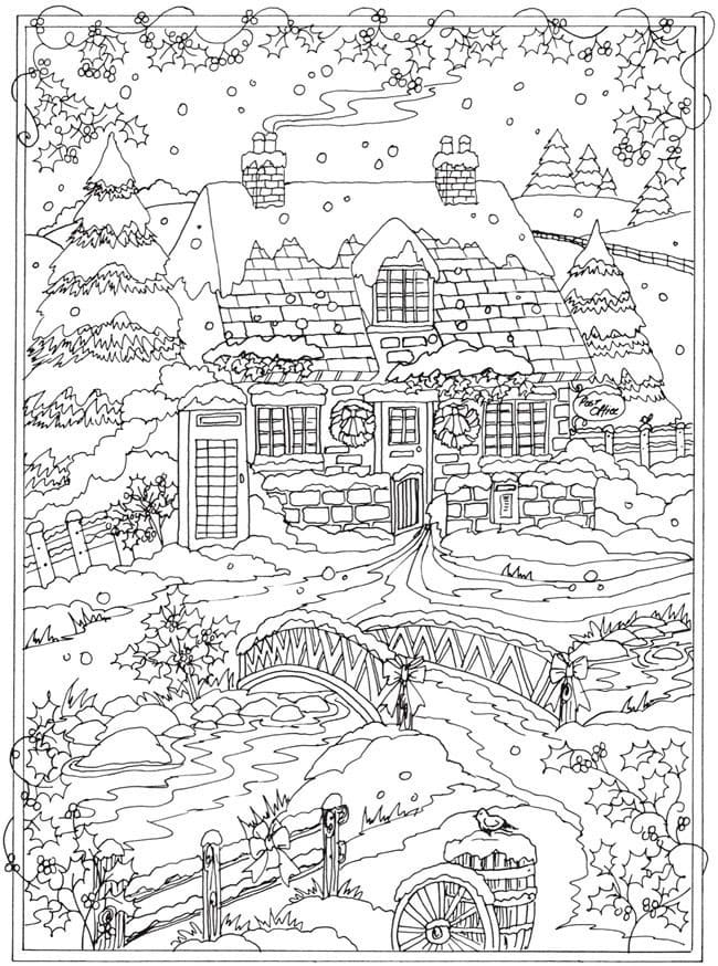 Coloriage Adulte Paysage saison hiver