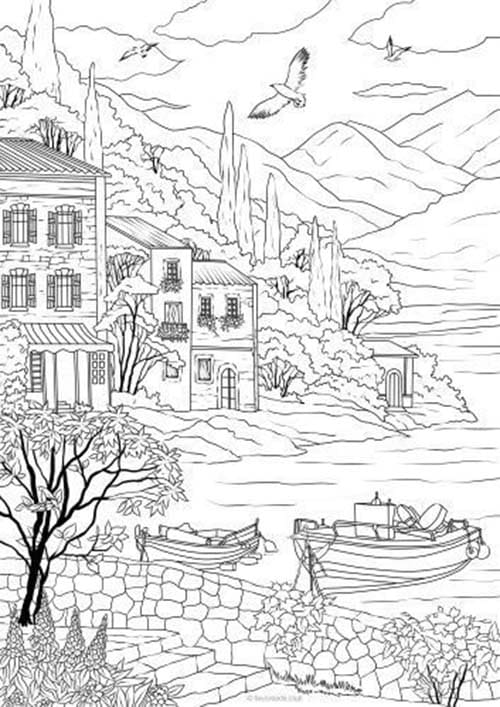 Coloriage Adulte Paysage Très merveilleux