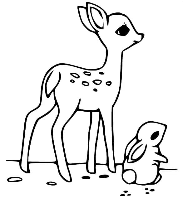 Coloriage Bébé cerfs et lapin