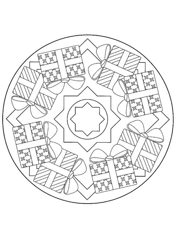 Coloriage Coffrets cadeaux en mandala de Noël