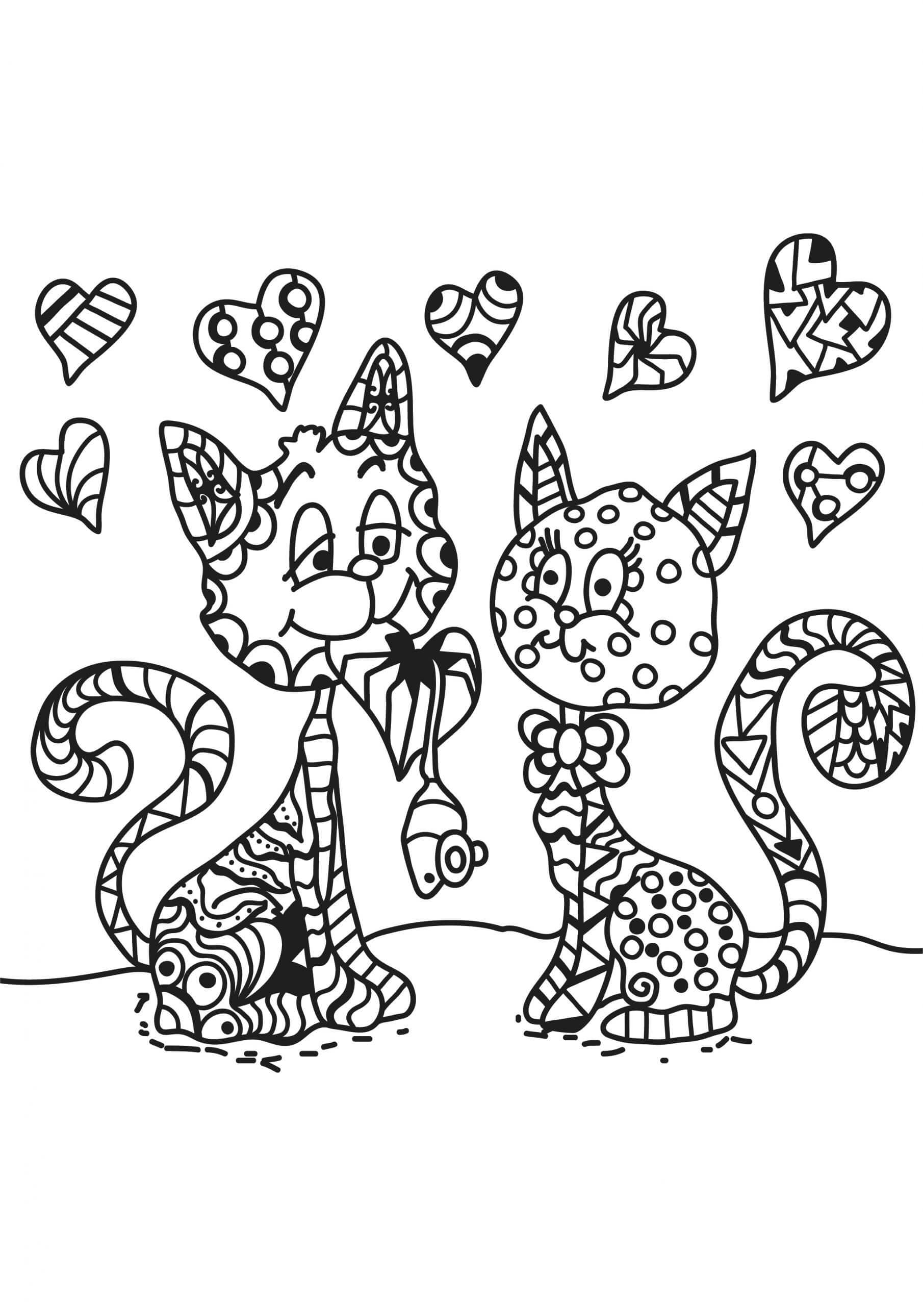 Coloriage Couple de chats mandala