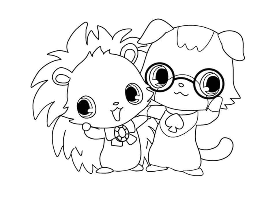 Coloriage Dessine Alex et Brownie de Jewelpet