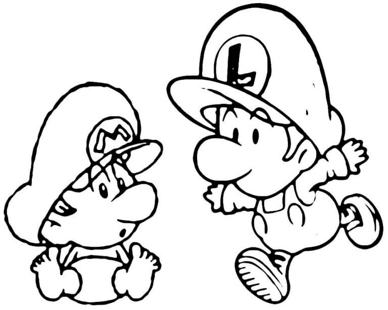 Coloriage Dessine Bébé Mario et Luigi