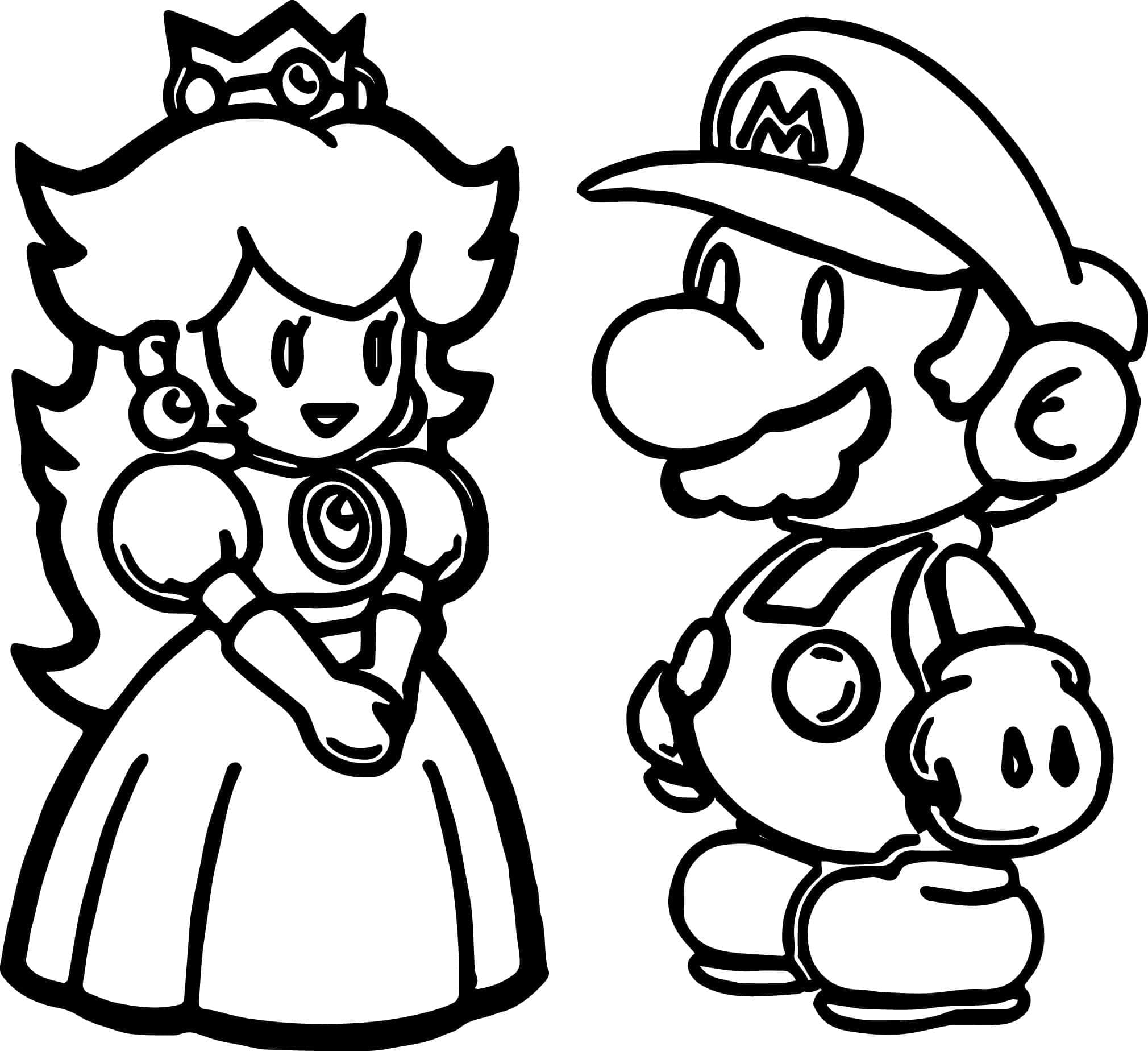 Coloriage Dessine Chibi Princesse Peach et Mario