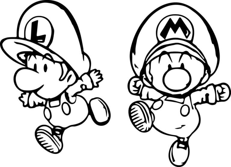 Coloriage Dessine le petit Mario et Luigi en train de marcher