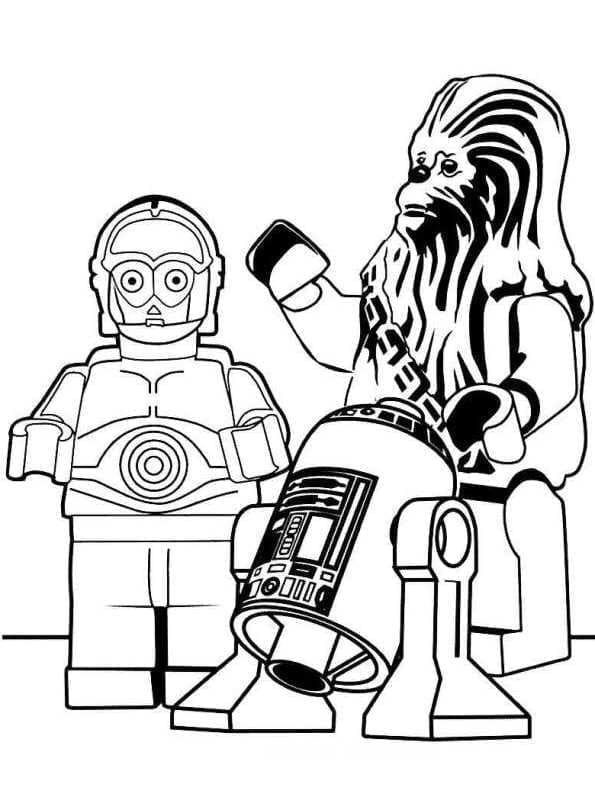 Coloriage Dessine les Lego Star Wars C-3PO, R2-D2 et Chewbacca