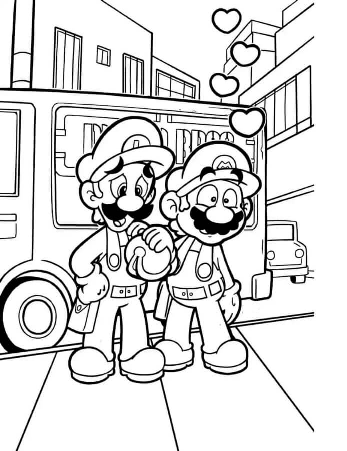 Coloriage Dessine Mario et Luigi avec des voitures