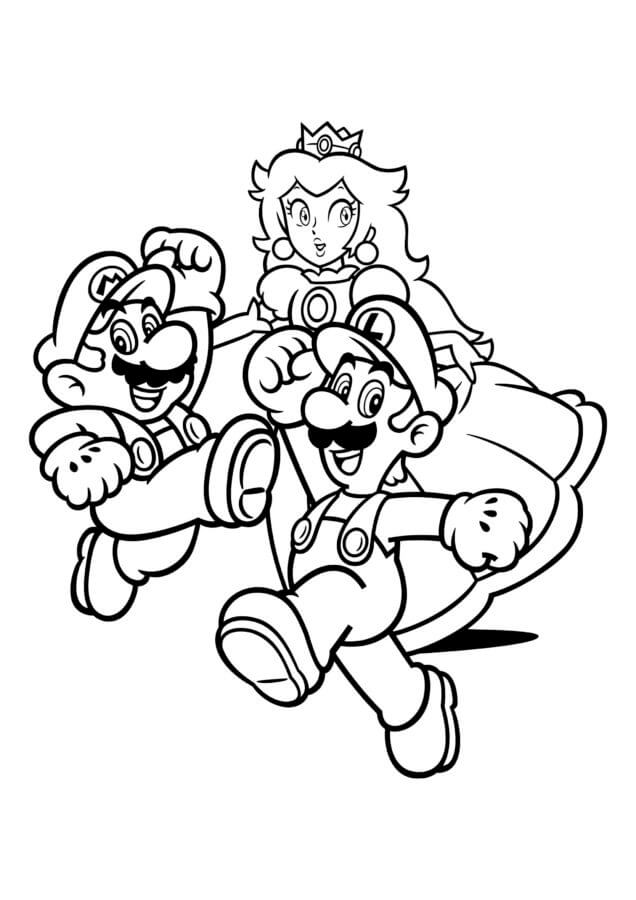 Coloriage Dessine Mario, Luigi et la princesse Peach