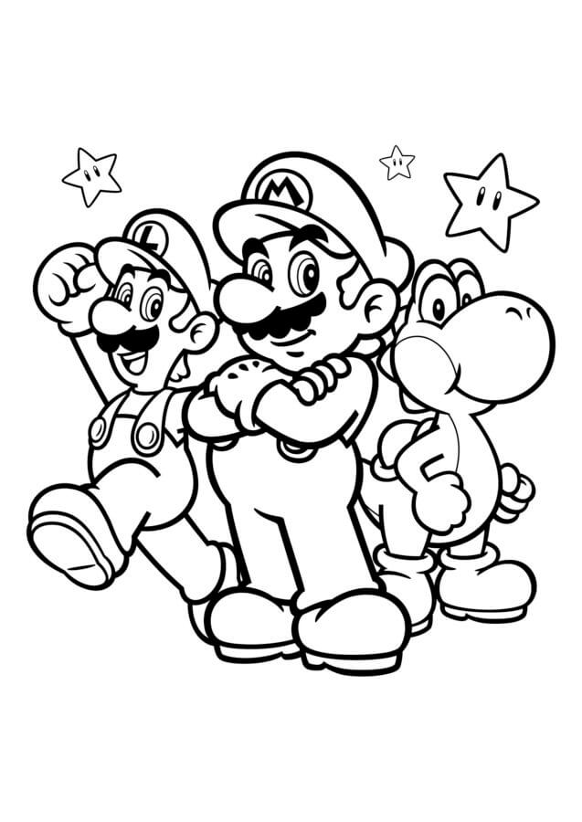 Coloriage Dessine Mario, Luigi et Yoshi