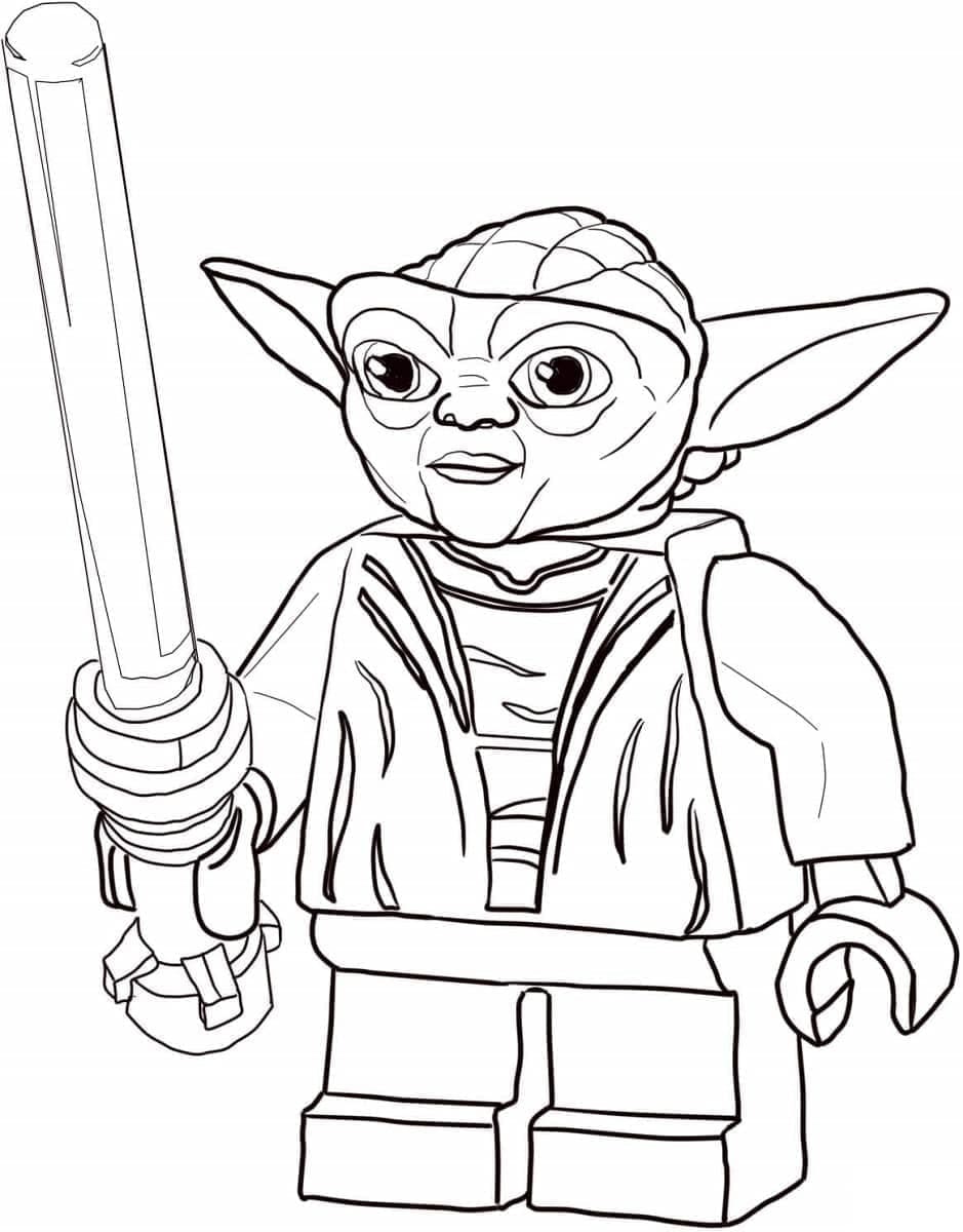 Coloriage Dessine Yoda en Lego Star Wars