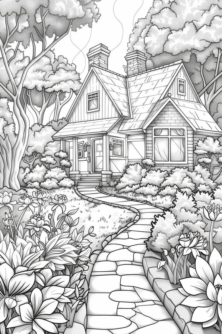 Coloriage Dessiner Adulte Paysage 1