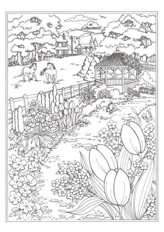 Coloriage Dessiner Adulte Paysage Très merveilleux