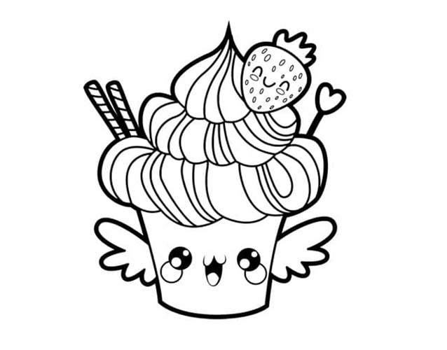 Coloriage Dessiner facilement Cupcake Kawaii