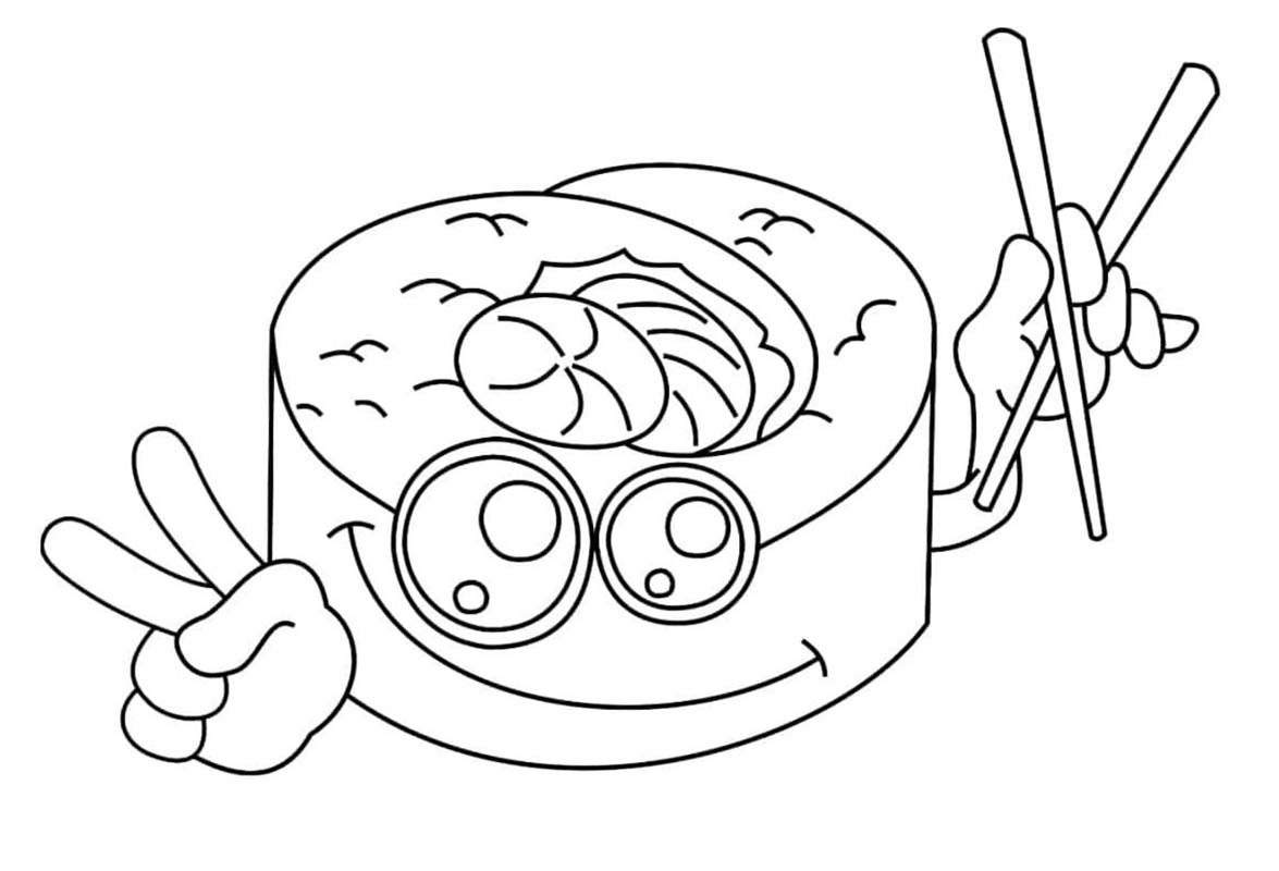 Coloriage Dessiner facilement Sushi Kawaii