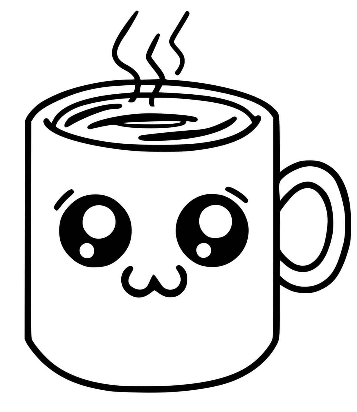 Coloriage Dessiner facilement Tasse à Café Kawaii