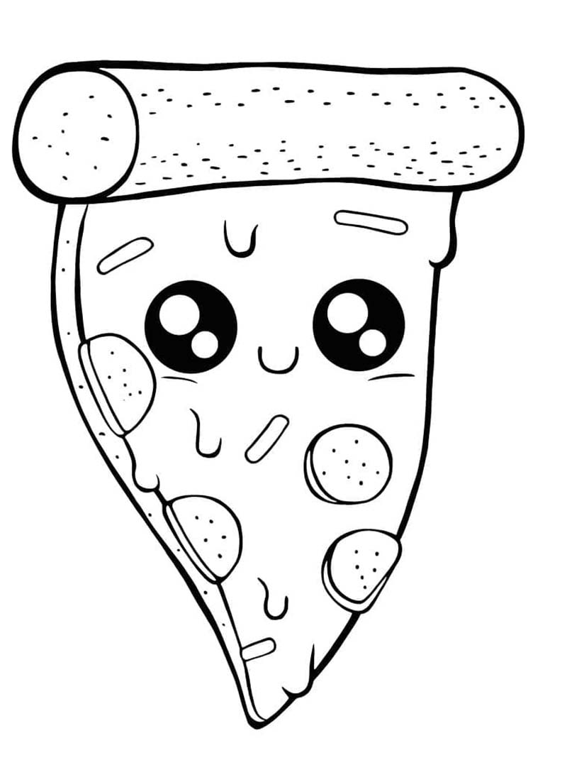 Coloriage Dessiner facilement Tranche de Pizza Kawaii