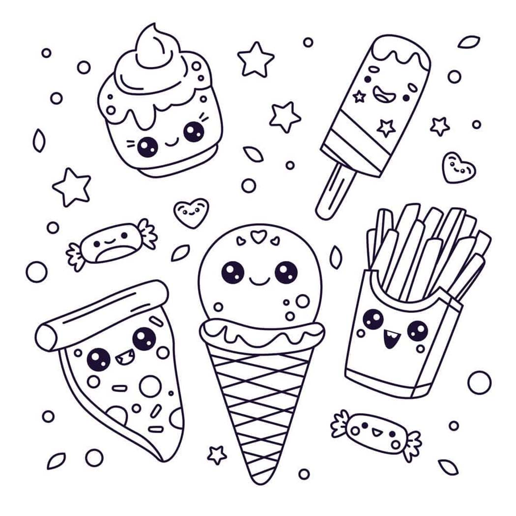 Coloriage Dessiner Gratuit de Kawaii Nourriture