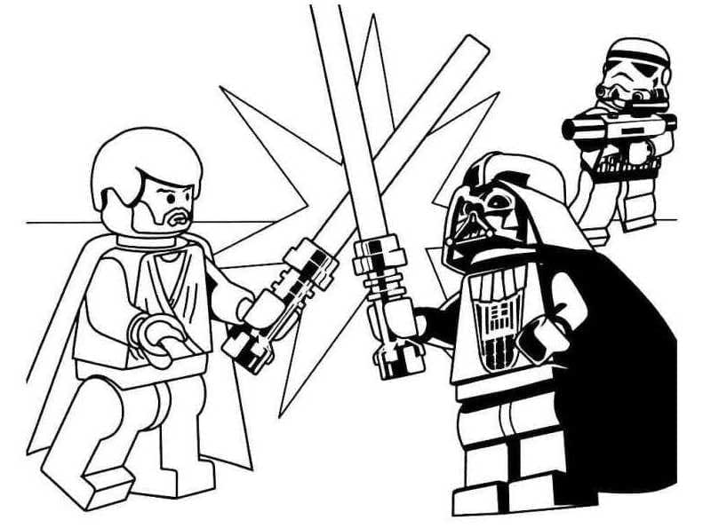 Coloriage Dessiner Lego Obi-Wan Kenobi contre Dark Vador