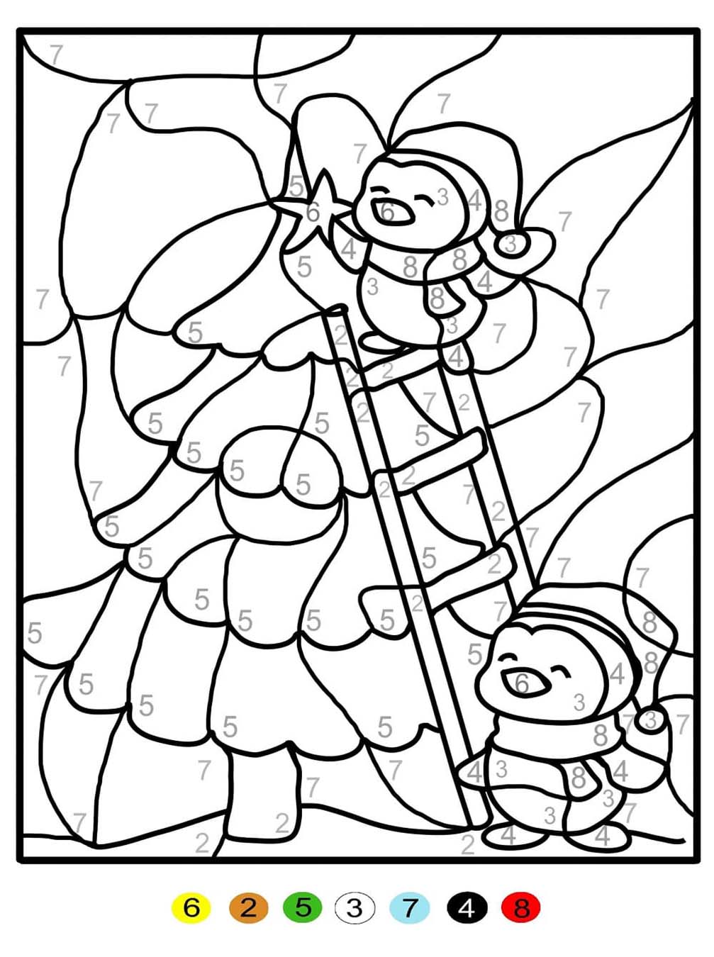 Coloriage Dessiner Magique Pingouins de Noël