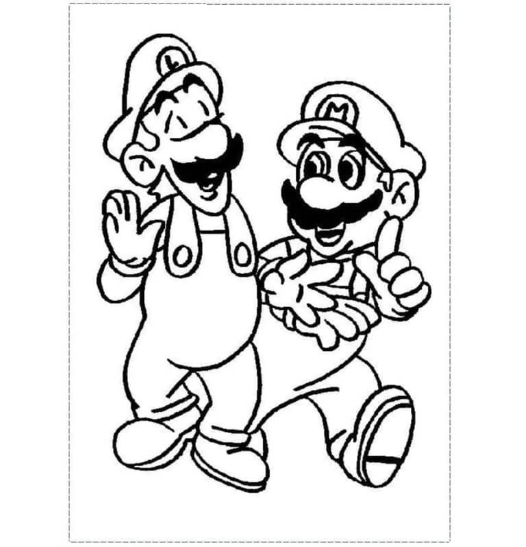 Coloriage Dessiner Mario et Luigi en train de marcher