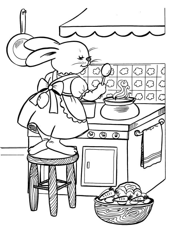 Coloriage Dessiner un lapin cuisinier