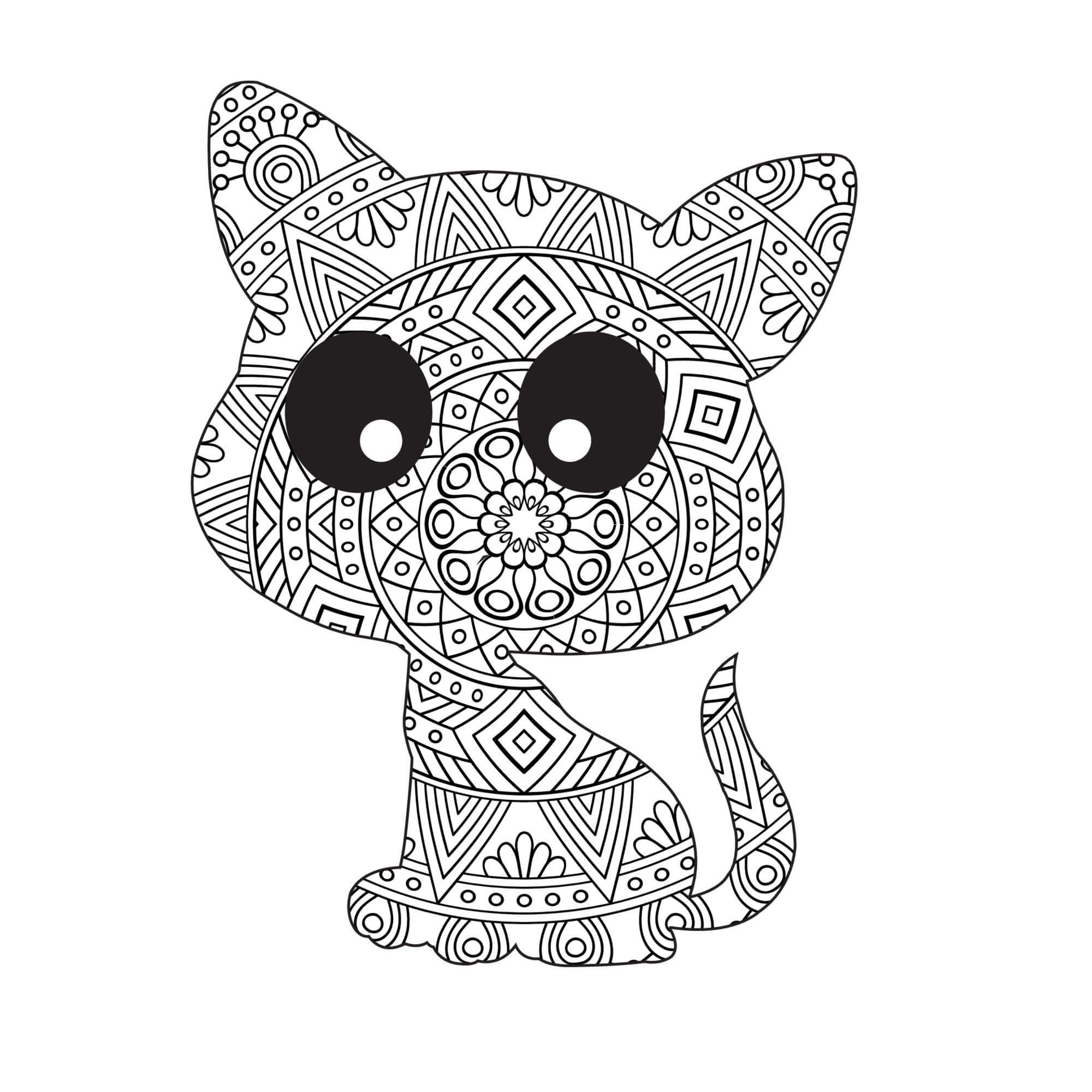 Coloriage Dessiner un mandala de chat kawaii