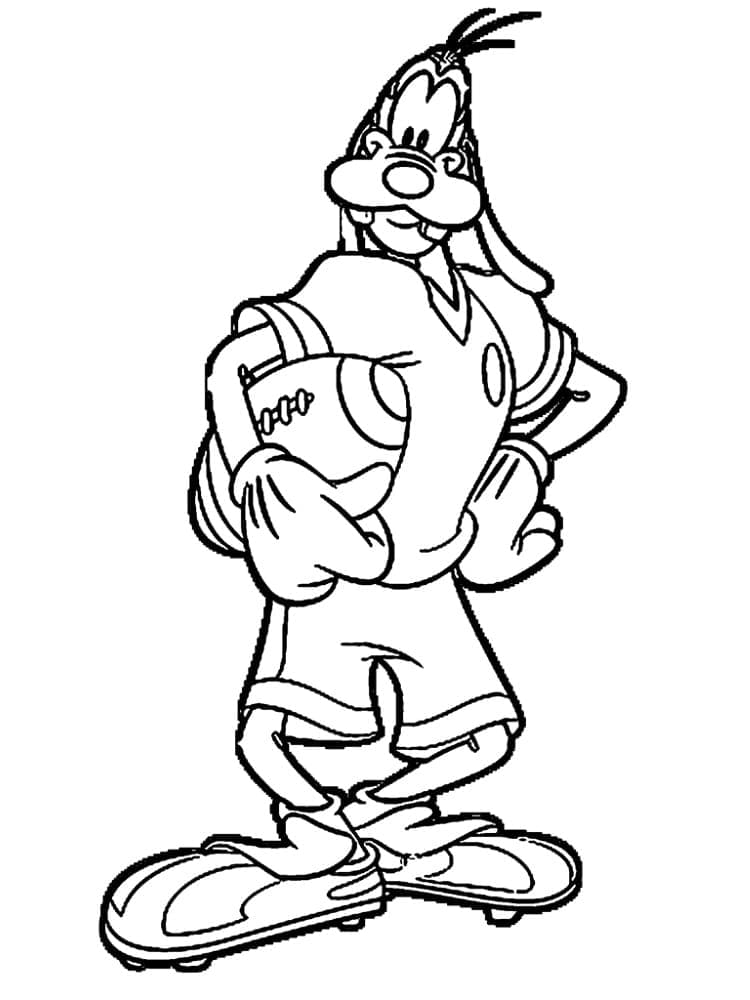 Coloriage Goofy joue au rugby