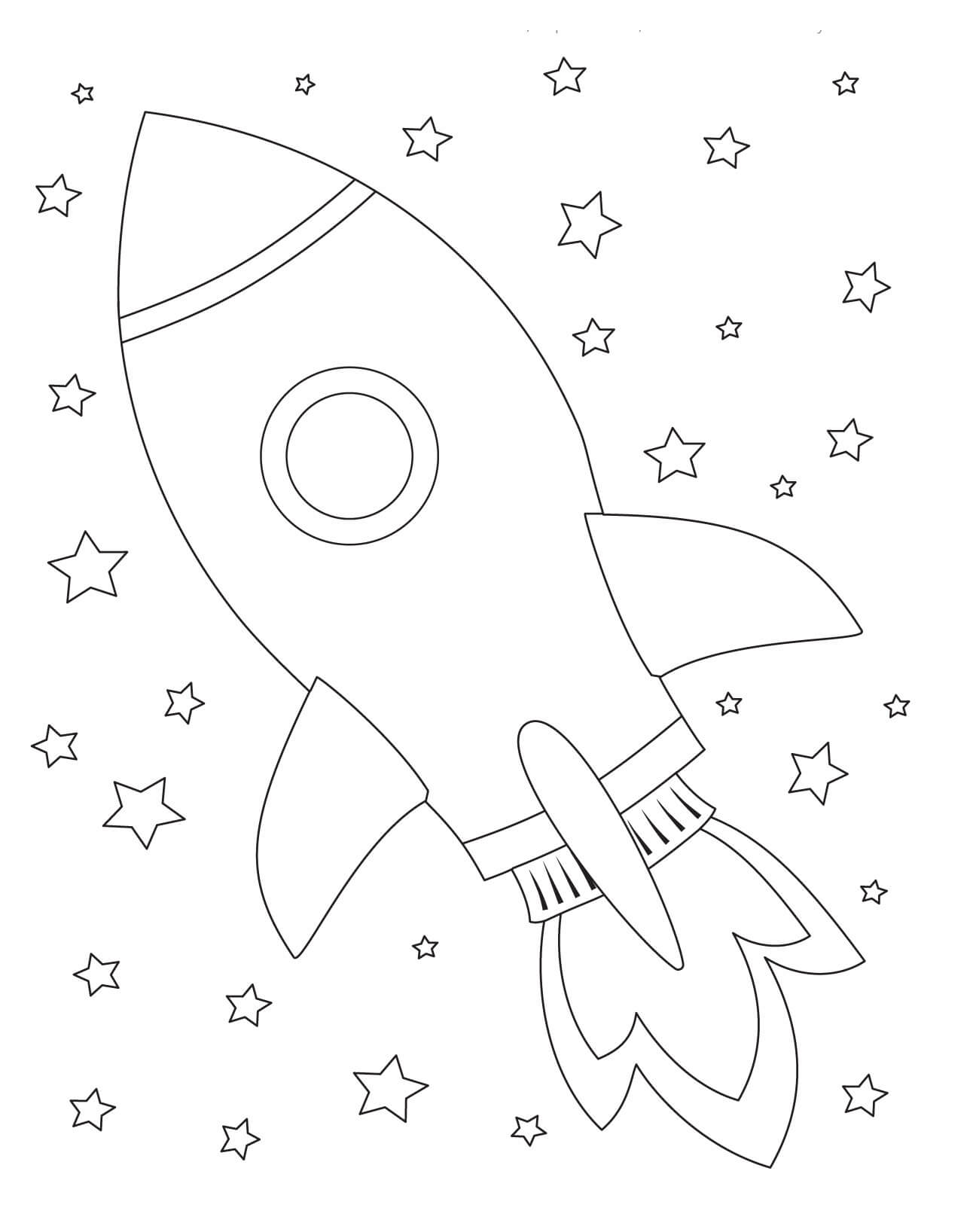 Coloriage Grosse fusée avec des étoiles