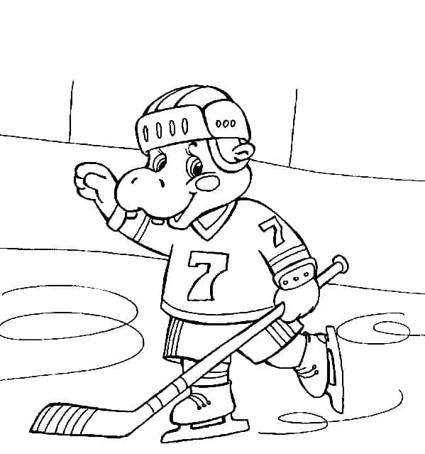 Coloriage Hippo joue au hockey