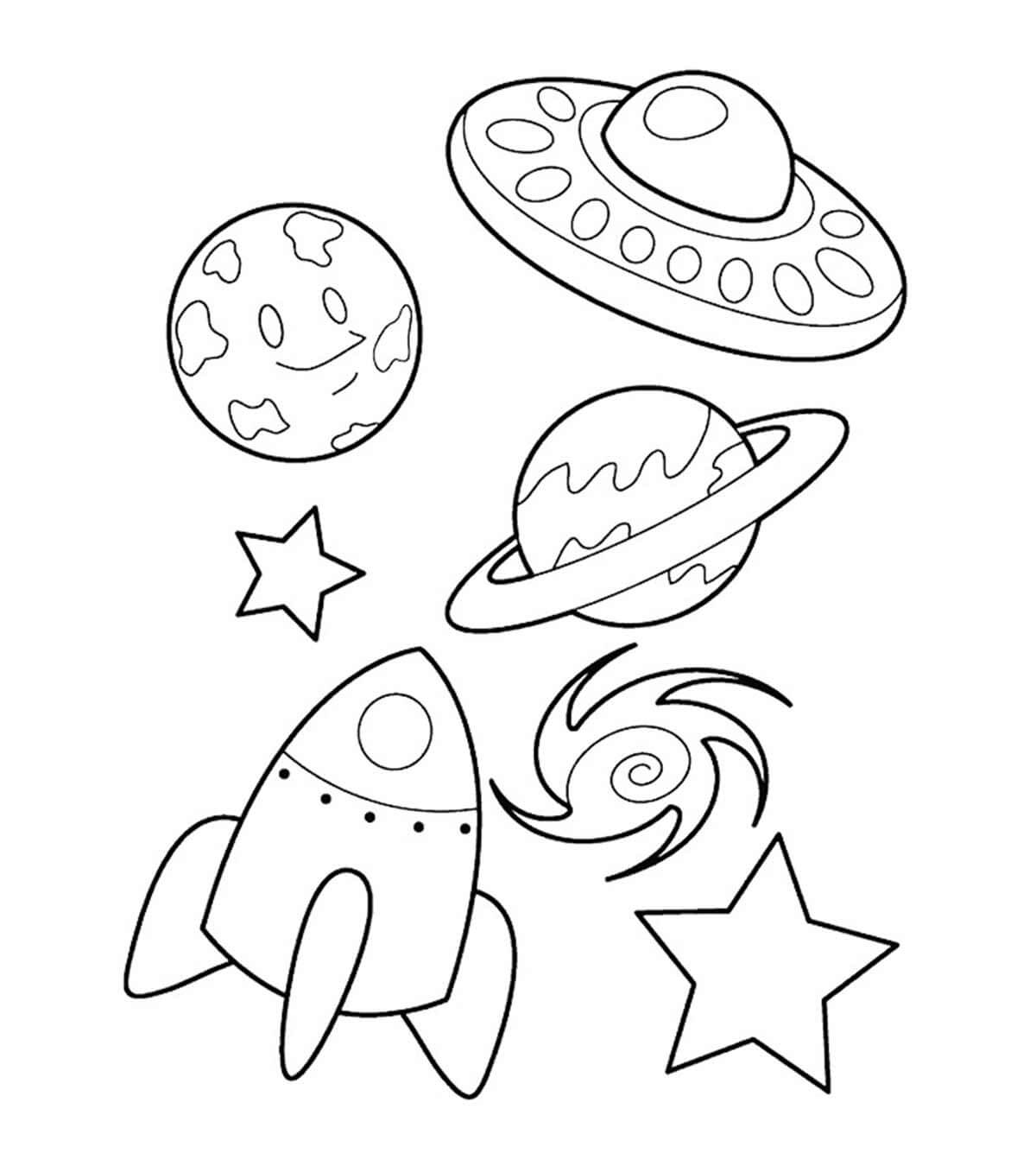 Coloriage Jolie fusée avec des planètes