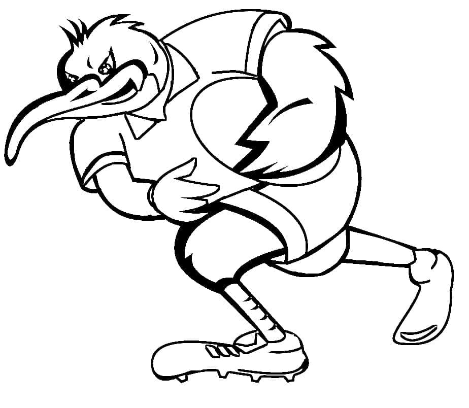 Coloriage Kiwi Bird joue au rugby