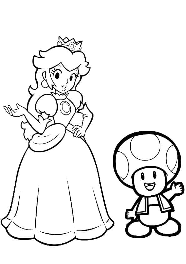 Coloriage La princesse Peach et le crapaud