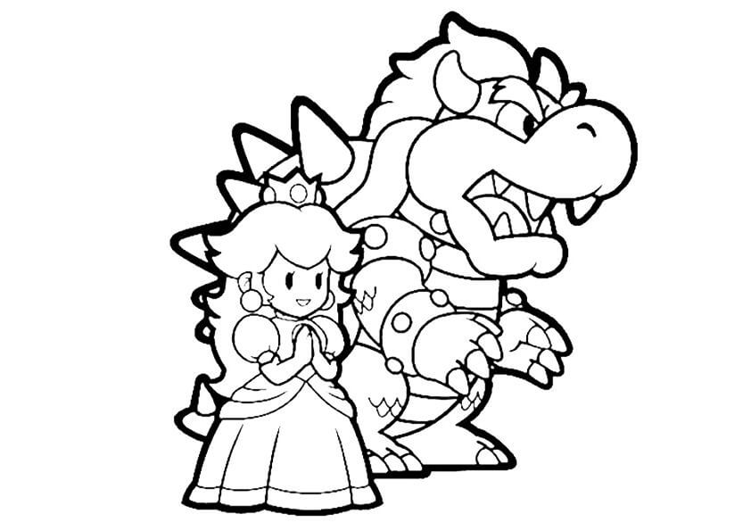 Coloriage La princesse Peach et le dragon