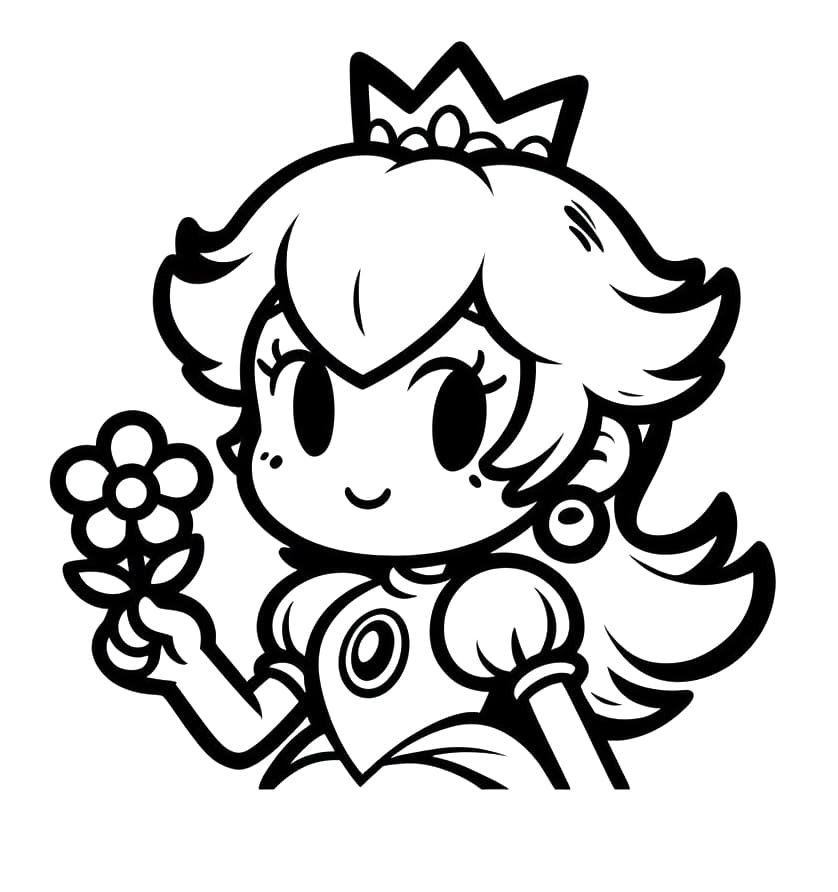 Coloriage La princesse Peach et une fleur