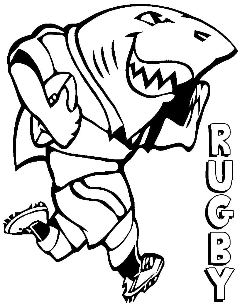 Coloriage Le requin joue au rugby