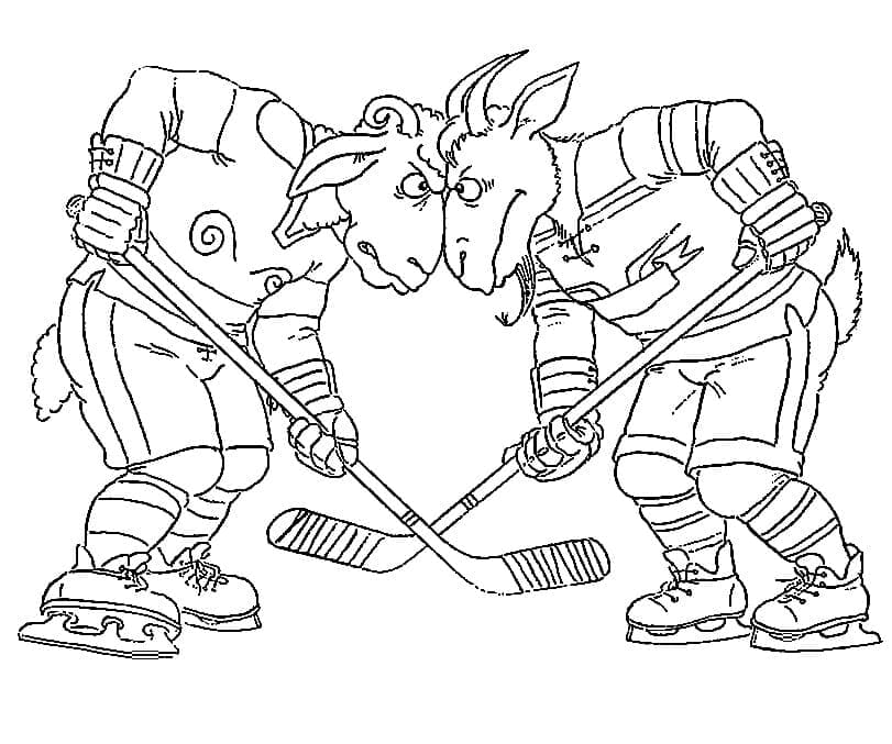 Coloriage Les chèvres jouent au hockey