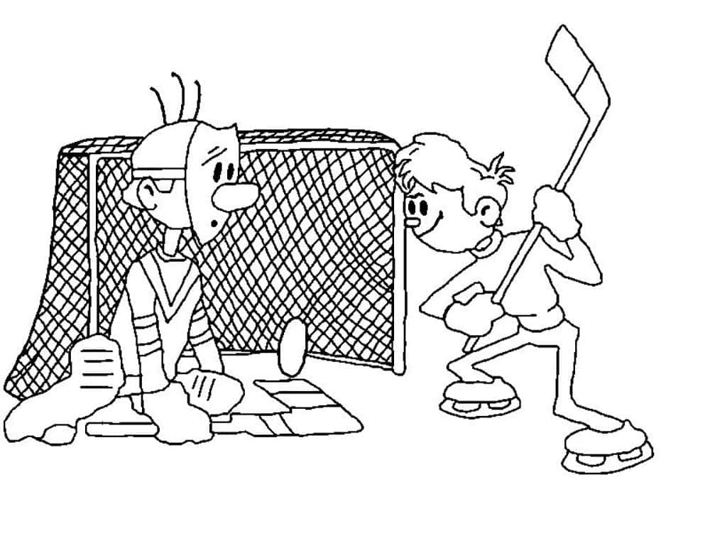 Coloriage Les enfants jouent au hockey