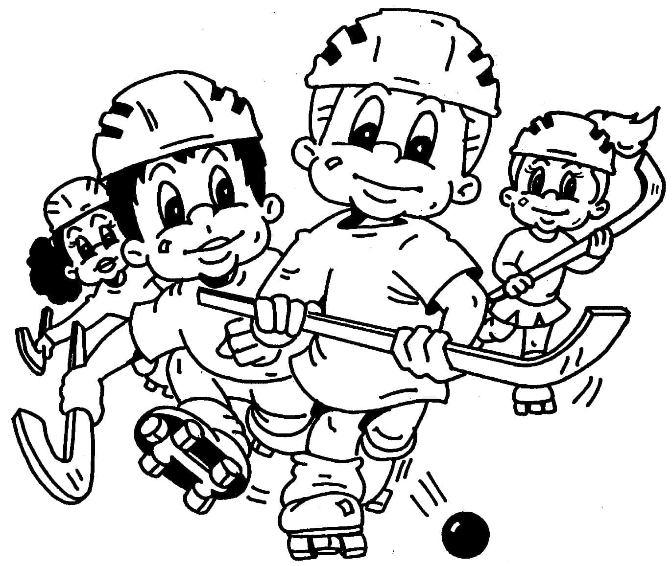 Coloriage Les enfants jouent au hockey gratuitement