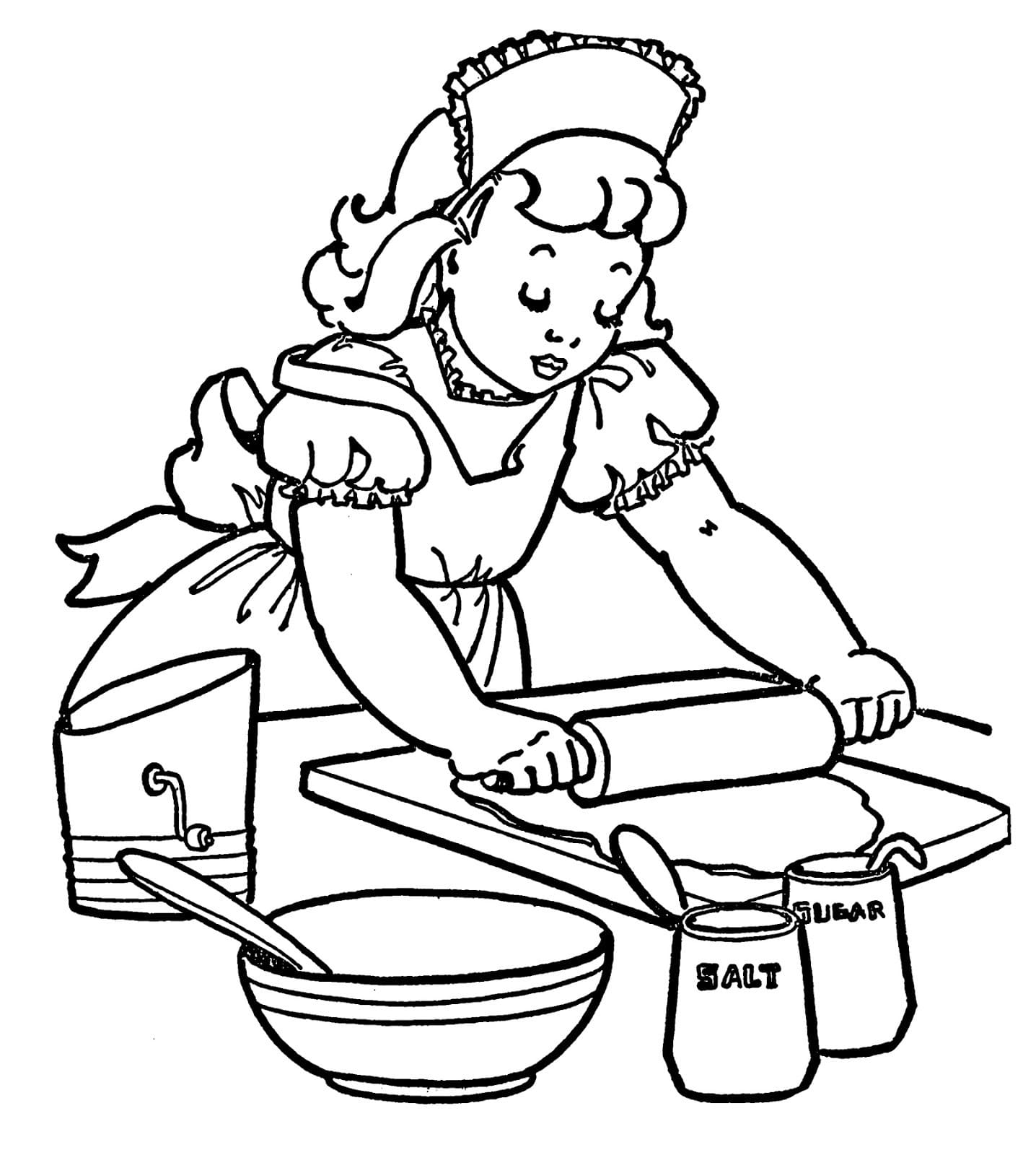 Coloriage Les filles pratiquent Cuisinier gratuitement