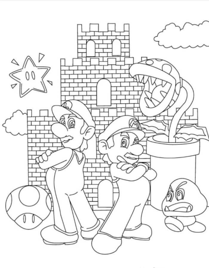 Coloriage Les incroyables Mario et Luigi